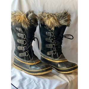 Sorel, Joan of Arctic, Women’s Snow Boots. Black leather and‎ faux fur. Size 7